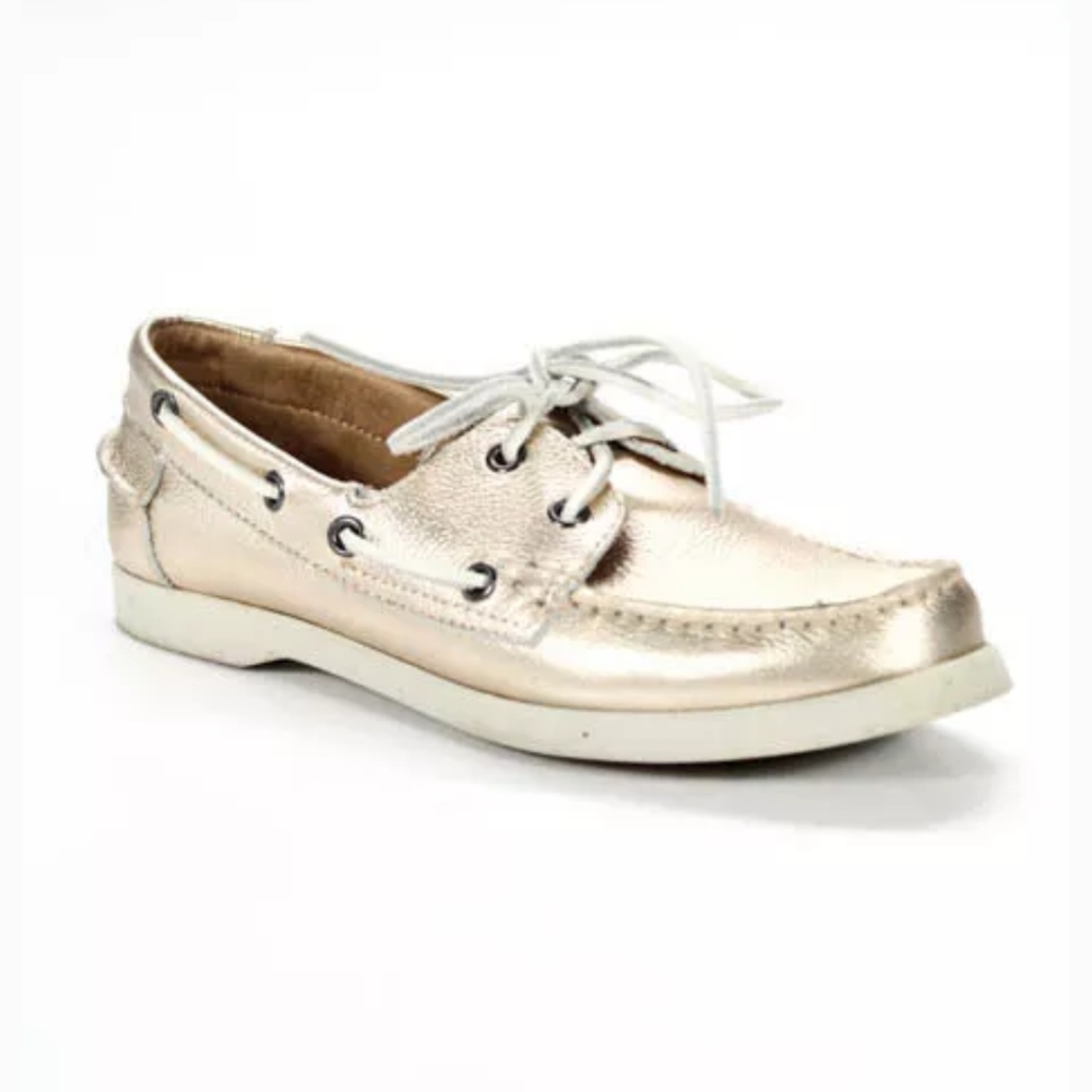 WHITE MOUNTAIN GOLD METALLIC LEATHER LACE UP 6.5 - Picture 1 of 6